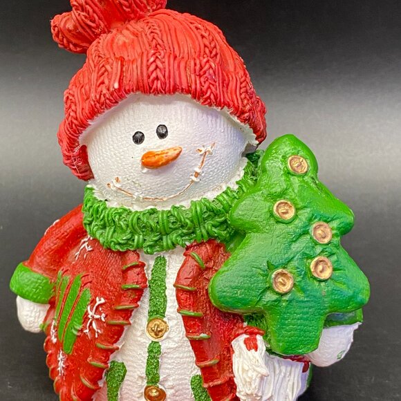 Christmas Snowman Figurine Shelf Sitter Red Sweater & Hat Green Scarf - Picture 6 of 11